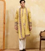 Yellow viscose silk thread & sequence embroidered work kurta with dupatta
