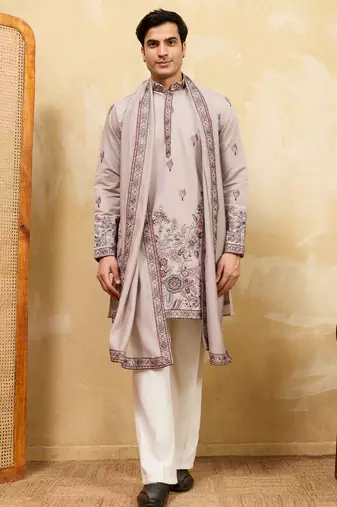 Ivory viscose silk thread & sequence embroidered work kurta with dupatta