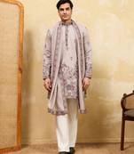 Ivory viscose silk thread & sequence embroidered work kurta with dupatta