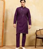 Purple viscose silk real mirror with multi thread embroidered work kurta