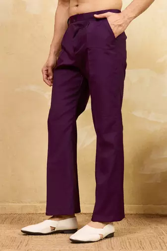Purple viscose silk real mirror with multi thread embroidered work kurta