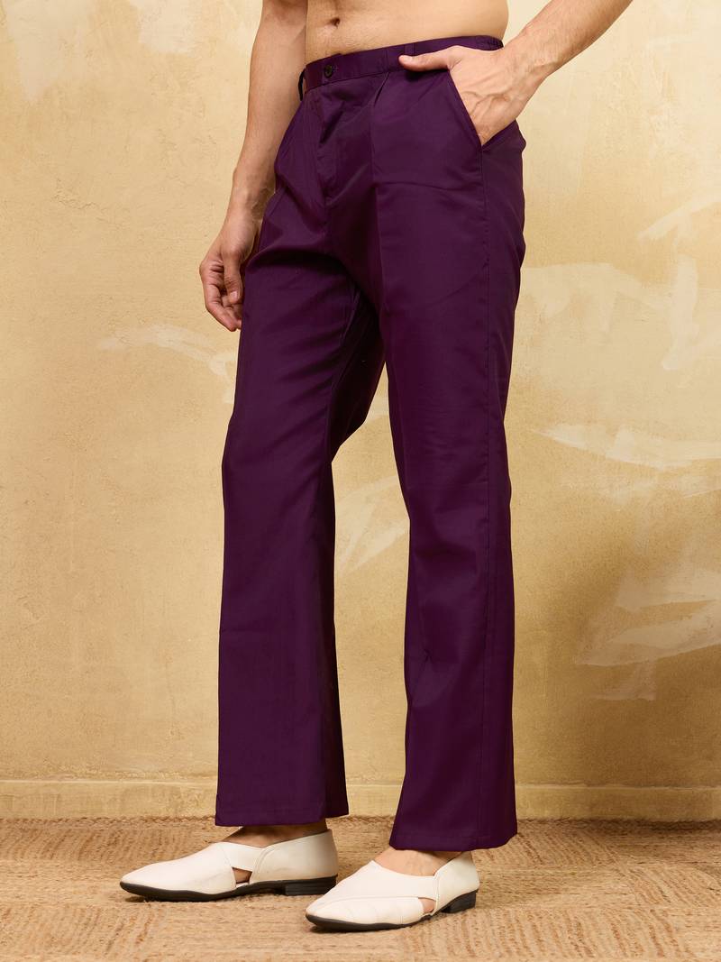 Purple viscose silk real mirror with multi thread embroidered work kurta