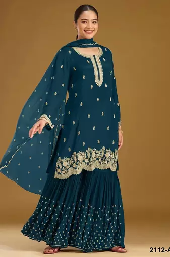 Teal georgette semi stitched wedding suits