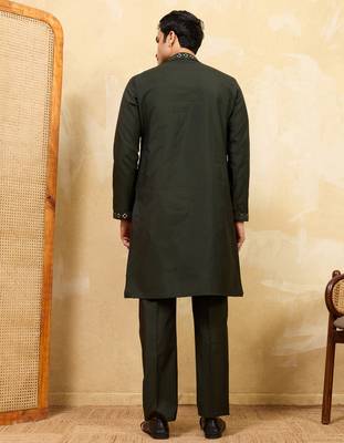 Green viscose silk real mirror with multi thread embroidered work kurta 4