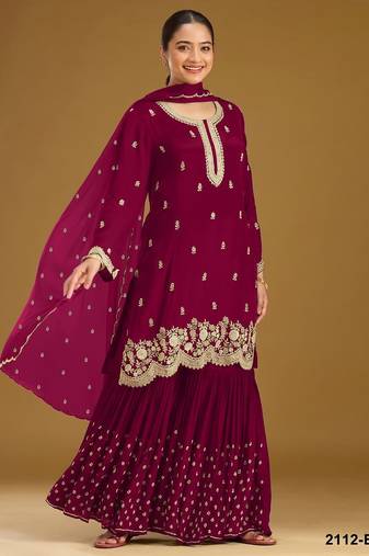 Maroon georgette semi stitched wedding suits