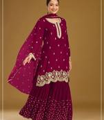 Maroon georgette semi stitched wedding suits