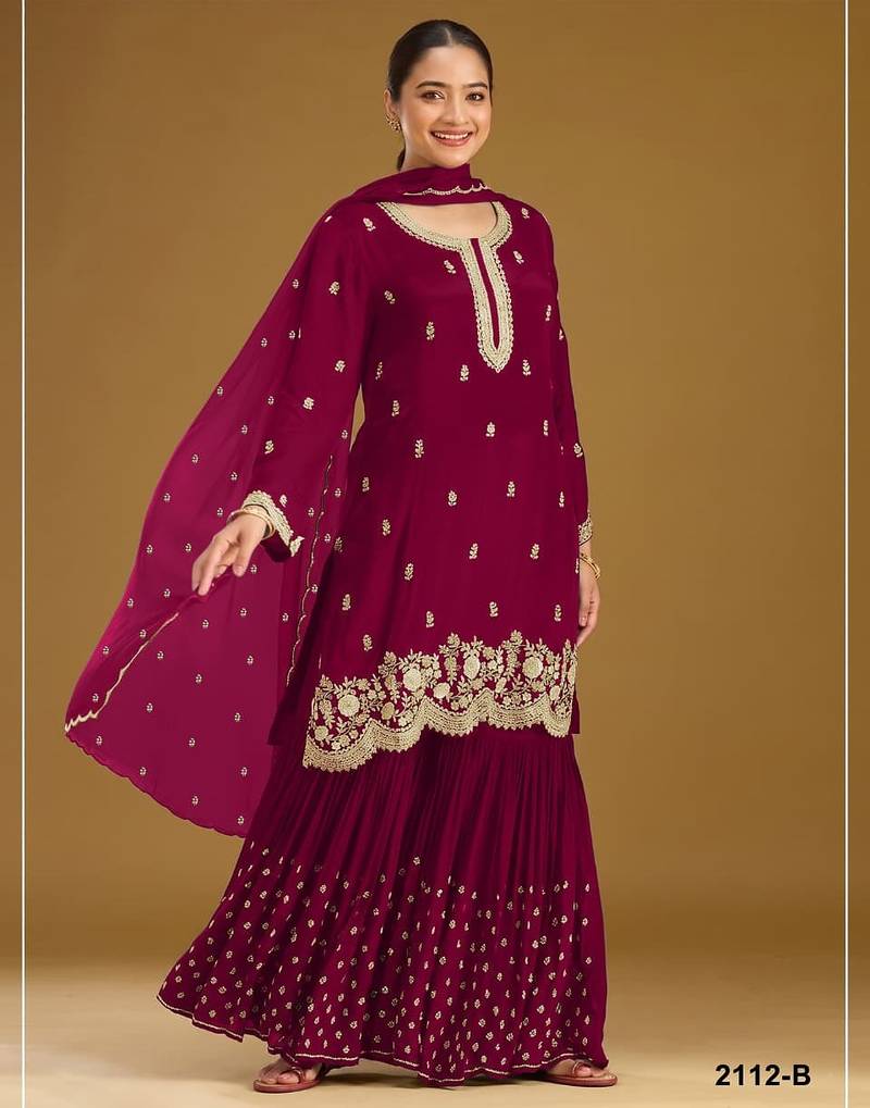 Maroon georgette semi stitched wedding suits