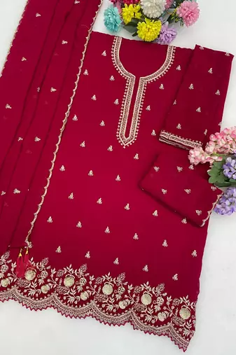 Maroon georgette semi stitched wedding suits