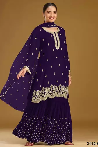 Purple georgette semi stitched wedding suits