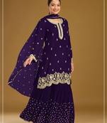 Purple georgette semi stitched wedding suits