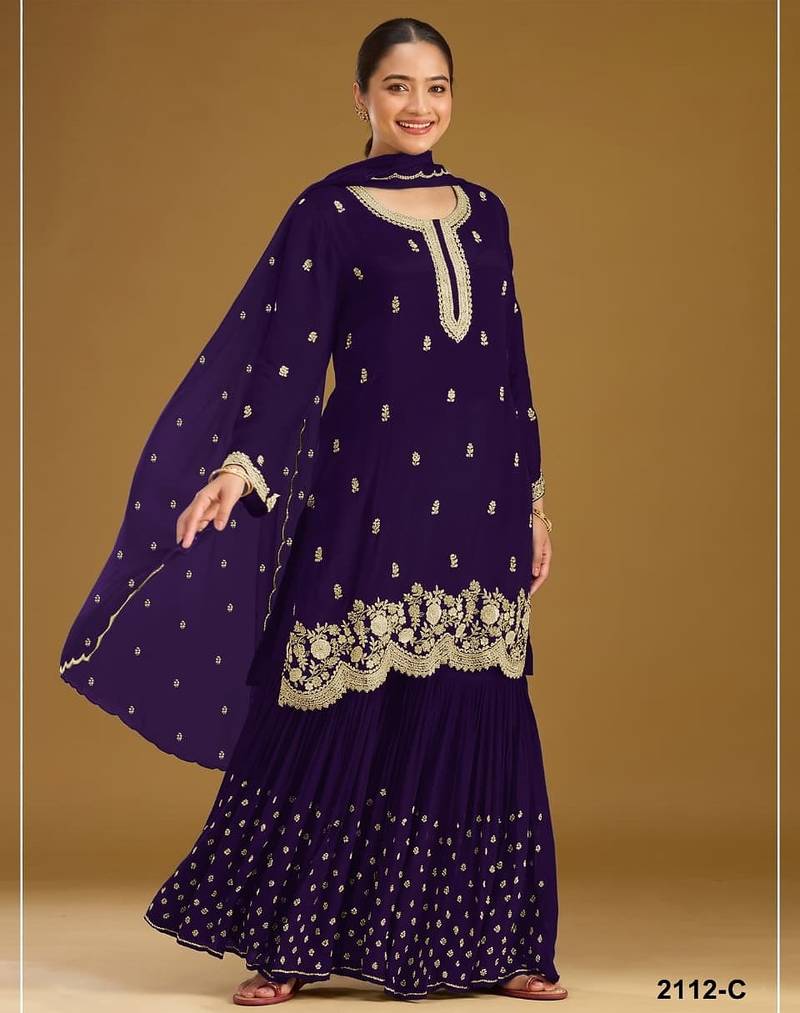Purple georgette semi stitched wedding suits