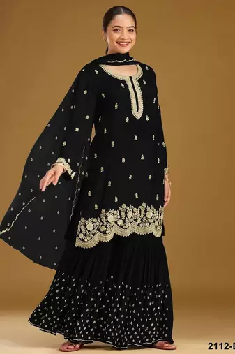 Black georgette semi stitched wedding suits