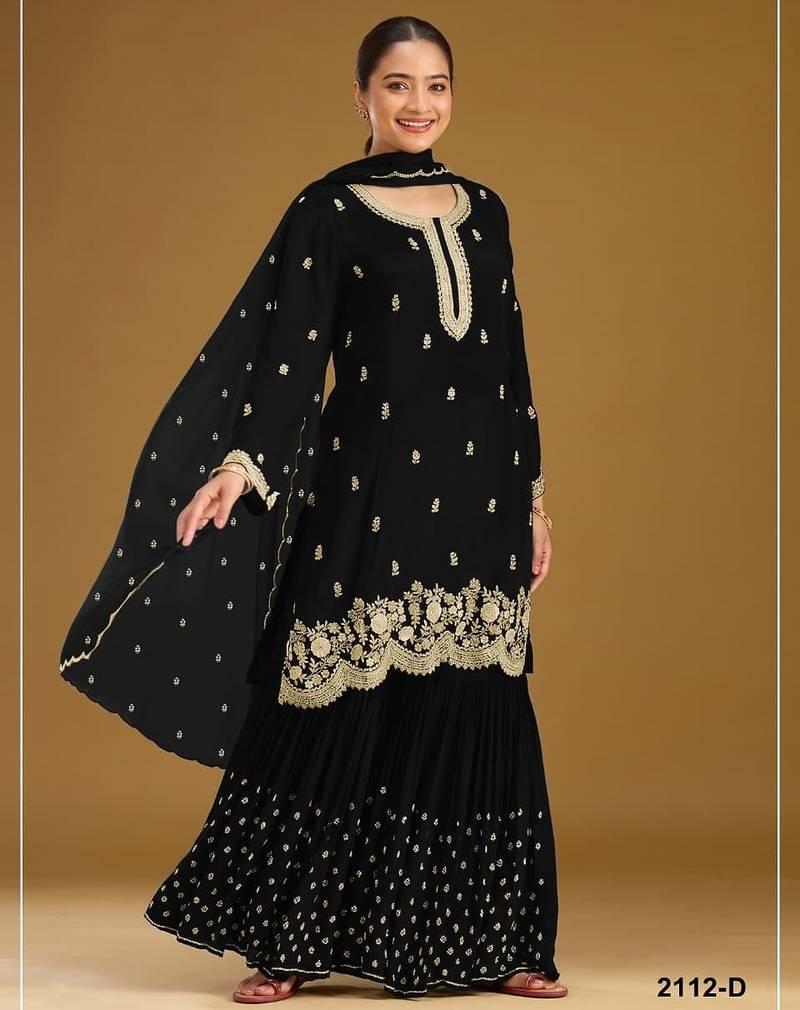 Black georgette semi stitched wedding suits
