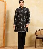 Black viscose silk multi thread & sequence embroidered work kurta