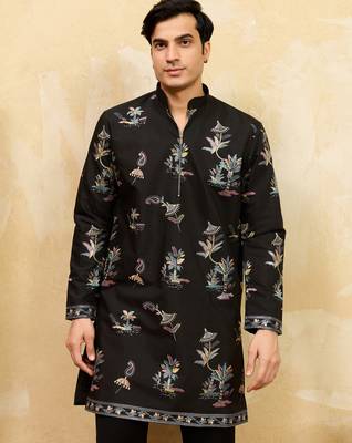 Black viscose silk multi thread & sequence embroidered work kurta 3
