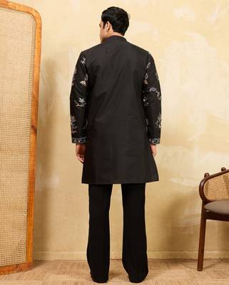 Black viscose silk multi thread & sequence embroidered work kurta 4
