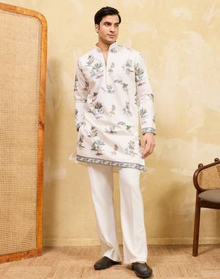 White viscose silk multi thread & sequence embroidered work kurta 2