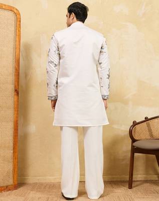 White viscose silk multi thread & sequence embroidered work kurta 4