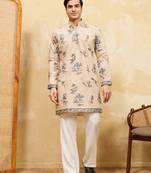 Beige viscose silk multi thread & sequence embroidered work kurta