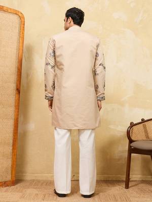 Beige viscose silk multi thread & sequence embroidered work kurta 4