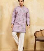 Dusty purple viscose silk multi thread & sequence embroidered work kurta