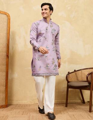 Dusty purple viscose silk multi thread & sequence embroidered work kurta 2