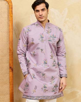 Dusty purple viscose silk multi thread & sequence embroidered work kurta 3