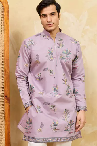 Dusty purple viscose silk multi thread & sequence embroidered work kurta
