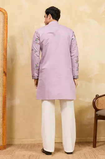 Dusty purple viscose silk multi thread & sequence embroidered work kurta