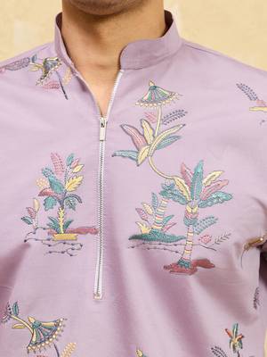 Dusty purple viscose silk multi thread & sequence embroidered work kurta 5