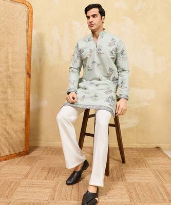 Pistachio viscose silk multi thread & sequence embroidered work kurta 2