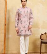 Pink viscose silk multi thread & sequence embroidered work kurta