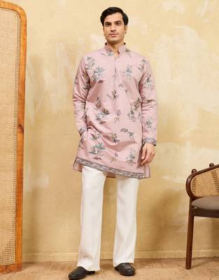 Pink viscose silk multi thread & sequence embroidered work kurta 2