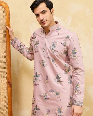 Pink viscose silk multi thread & sequence embroidered work kurta 3