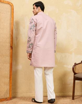 Pink viscose silk multi thread & sequence embroidered work kurta 4