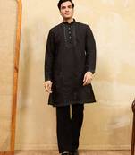 Black viscose silk multi thread & sequence embroidered work kurta