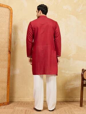 Red viscose silk multi thread & sequence embroidered work kurta 4