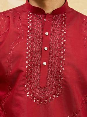 Red viscose silk multi thread & sequence embroidered work kurta 5