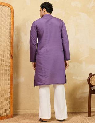 Purple viscose silk multi thread & sequence embroidered work kurta 4