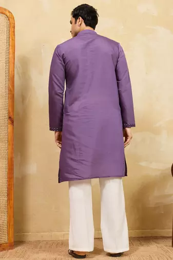 Purple viscose silk multi thread & sequence embroidered work kurta