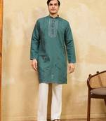 Rama green viscose silk multi thread & sequence embroidered work kurta