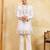 White viscose silk multi thread & sequence embroidered work kurta