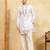 White viscose silk multi thread & sequence embroidered work kurta