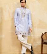 Sky blue viscose silk multi thread & sequence embroidered work kurta
