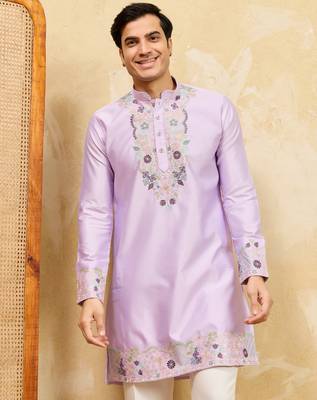 Lavender viscose silk multi thread & sequence embroidered work kurta 3