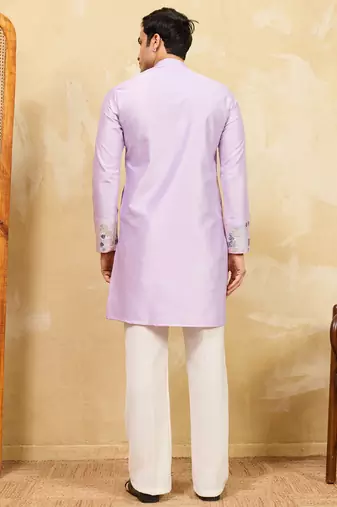 Lavender viscose silk multi thread & sequence embroidered work kurta