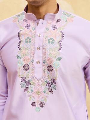 Lavender viscose silk multi thread & sequence embroidered work kurta 5