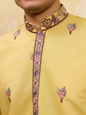 Yellow viscose silk thread & sequence embroidered work kurta with dupatta 4