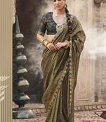 Olive multi embroidered tissue silk saree