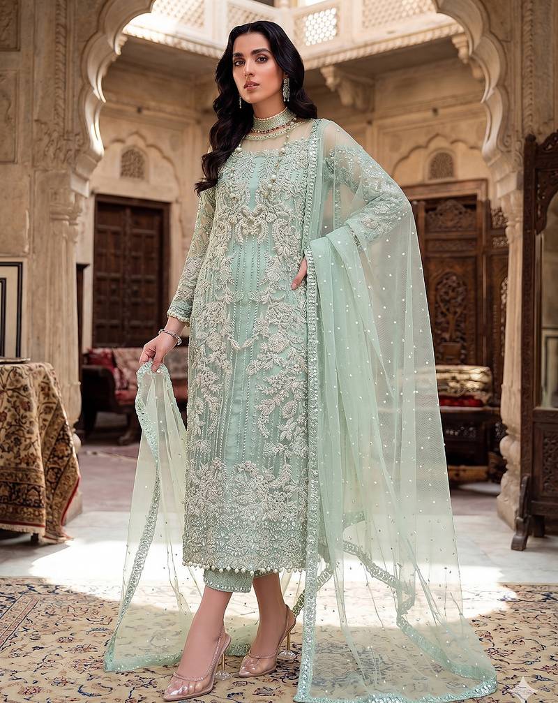 Womens new soft net with heavy embroiedery with sequence work  kurta set